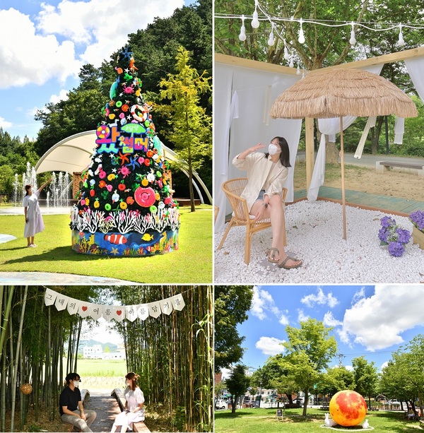 왼쪽 위부터 시계방향으로 어린이프로방스, 영산강문화공원, 담양읍 중앙공원, 한국대나무박물관.